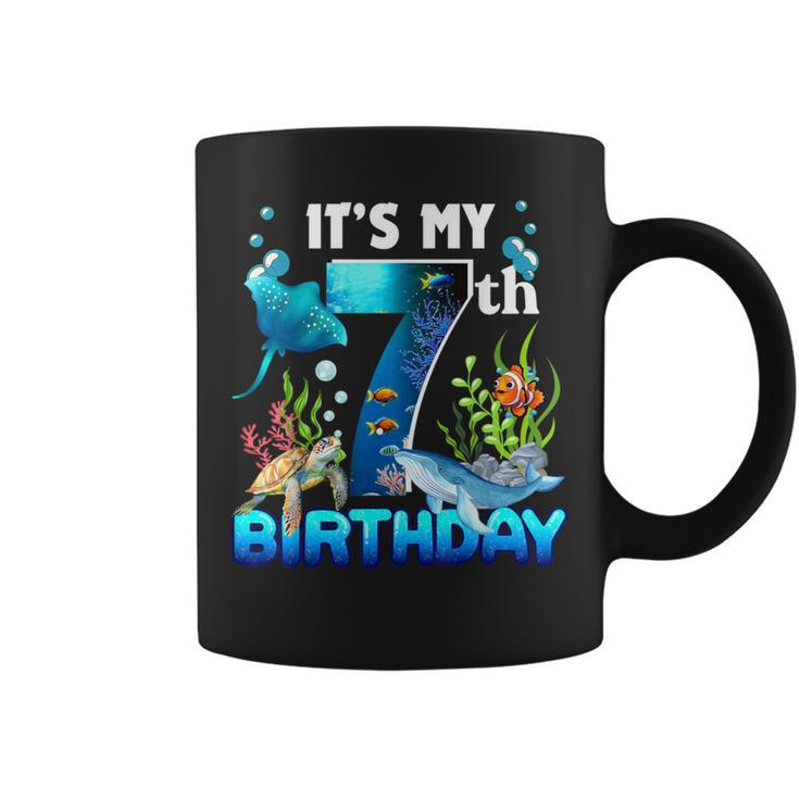 It's My 7Th Birthday Party Ocean 7 Years Old Sea Fish B-Day Coffee Mug