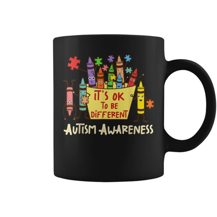It’S Ok To Be Different Autism Awareness Crayons Teacher Coffee Mug