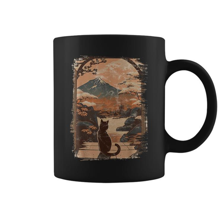 Japanese Cat With Landscape And Mountain Coffee Mug