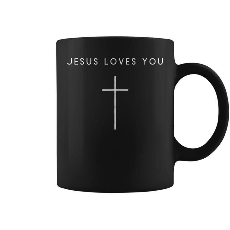 Jesus Loves You Cross Minimalist Christian Religious Jesus Coffee Mug