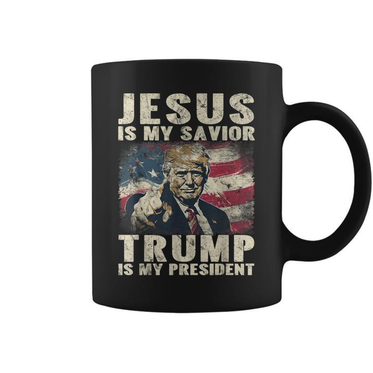 Jesus Is My Savior Trump Is My President 2024 American Flag Coffee Mug