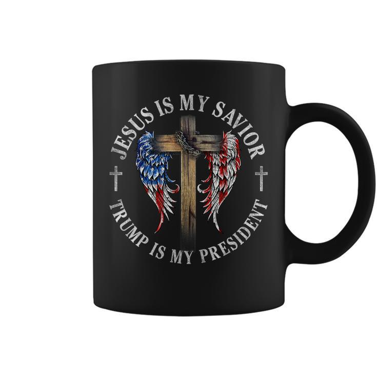Jesus Is My Savior Trump Is My President 2024 Usa Flag Cross Coffee Mug