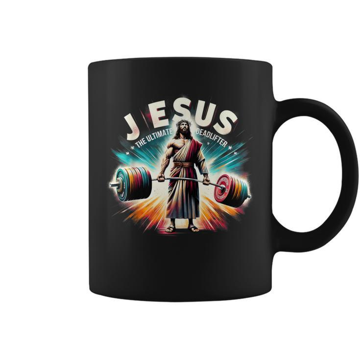 Jesus The Ultimate Deadlifter Retro Jesus Christian Workout Coffee Mug