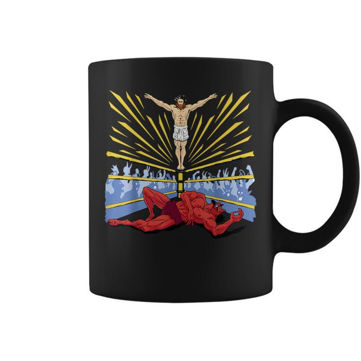 Jesus Wrestling Satan Coffee Mug