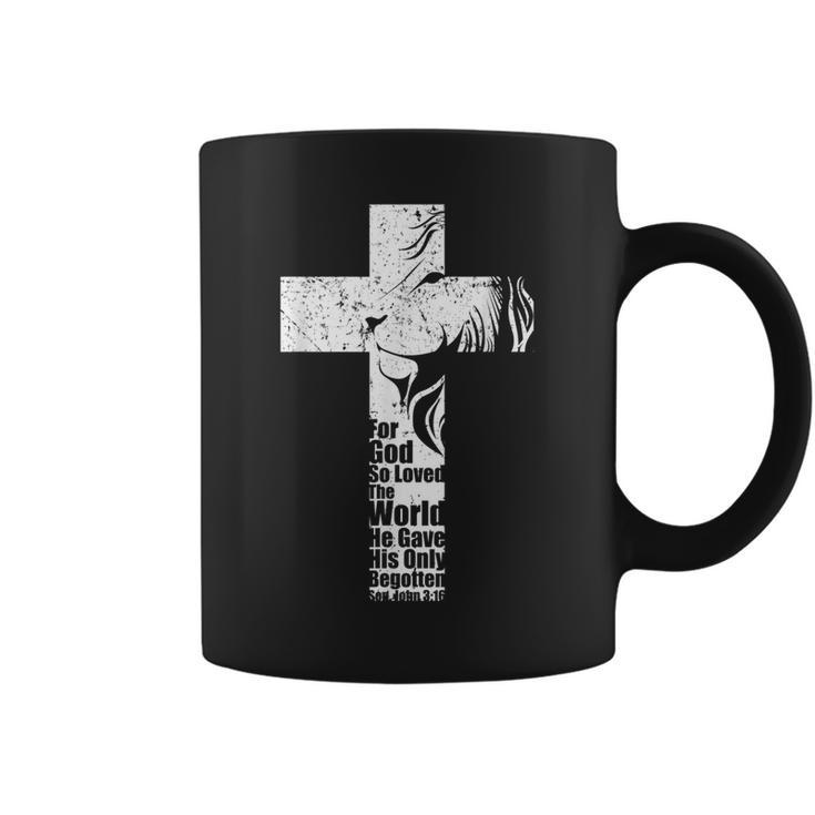 John 316 Christian Cross Lion Bible Verse Sayings Men Coffee Mug