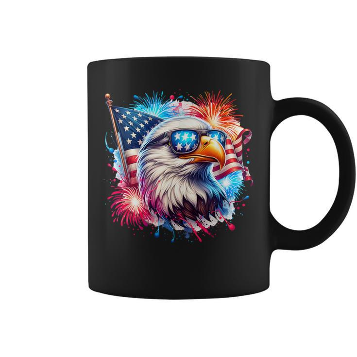 July 4Th Patriotic Bald Eagle Usa American Flag Fireworks Coffee Mug