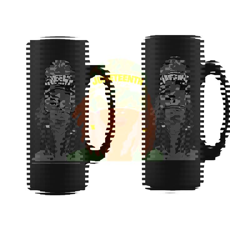 Junenth Black Woman Face Locs Camo Hat Coffee Mug