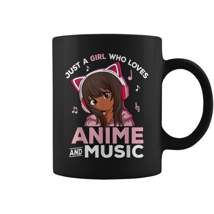 Just A Girl Who Loves Anime And Music Black Girl Anime Merch Coffee Mug