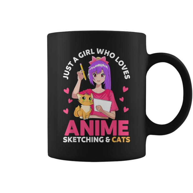 Just A Girl Who Loves Anime Sketching And Cats Kawaii Anime Coffee Mug
