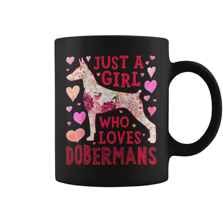 Just A Girl Who Loves Dobermans Dog Silhouette Flower Coffee Mug