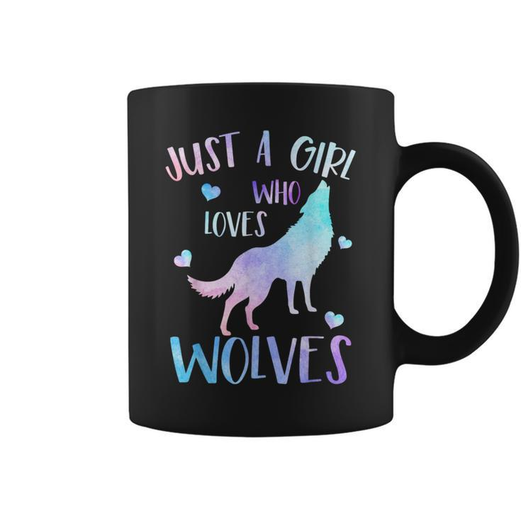 Just A Girl Who Loves Wolves Watercolor Cute Wolf Lover Coffee Mug