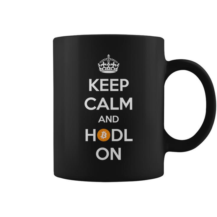 Keep Calm And Hodl On Bitcoin Btc Crown And Logo Coffee Mug
