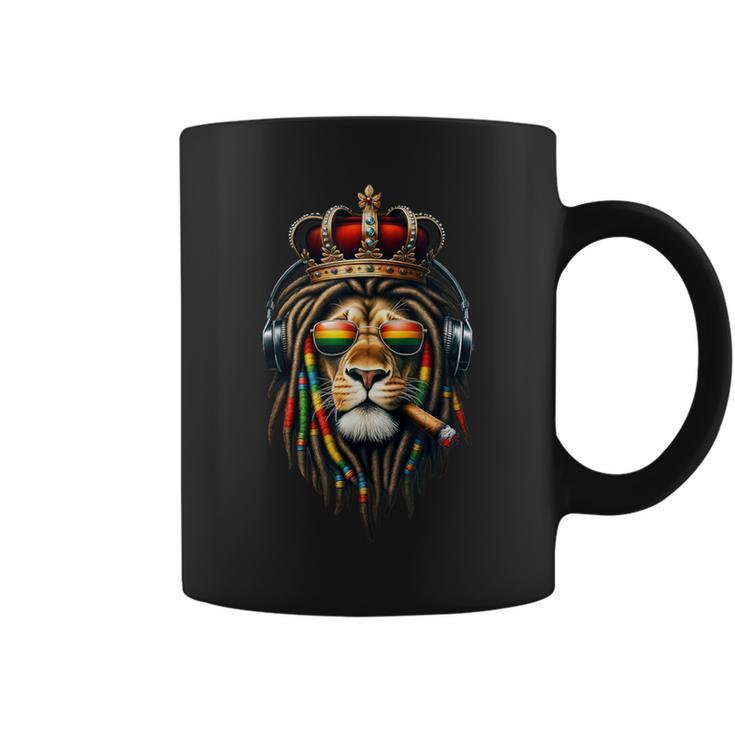 King Rasta Reggae Rastafarian Music Headphones Lion Of Judah Coffee Mug