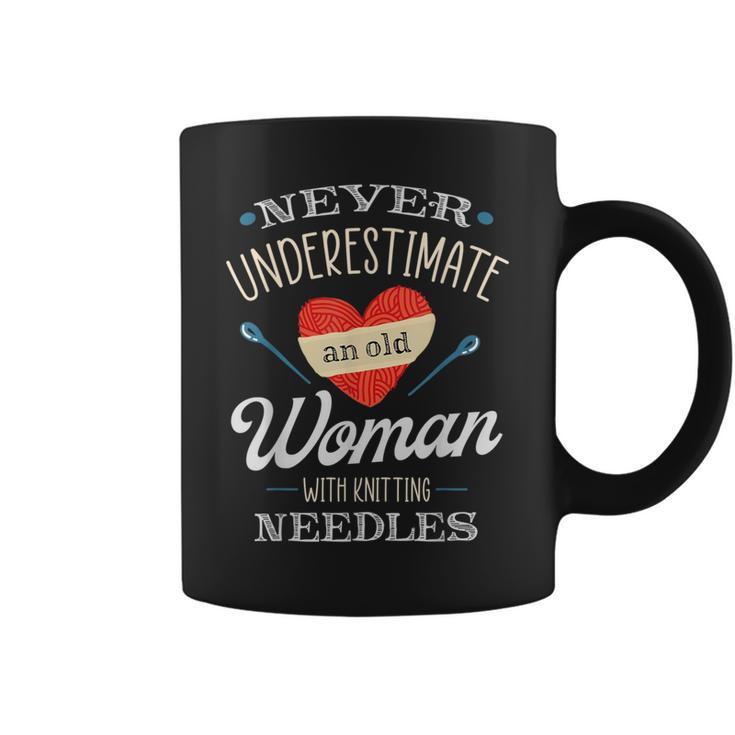 Knitting Never Underestimate Old Woman With Knit Needles Coffee Mug