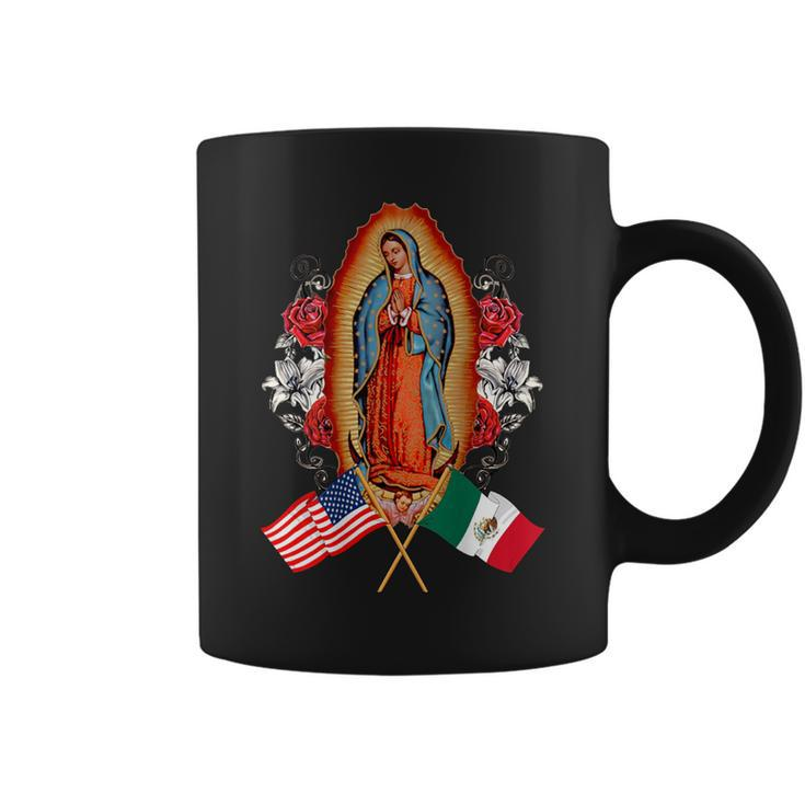 Our Lady Virgen De Guadalupe Mexican American Flag Coffee Mug