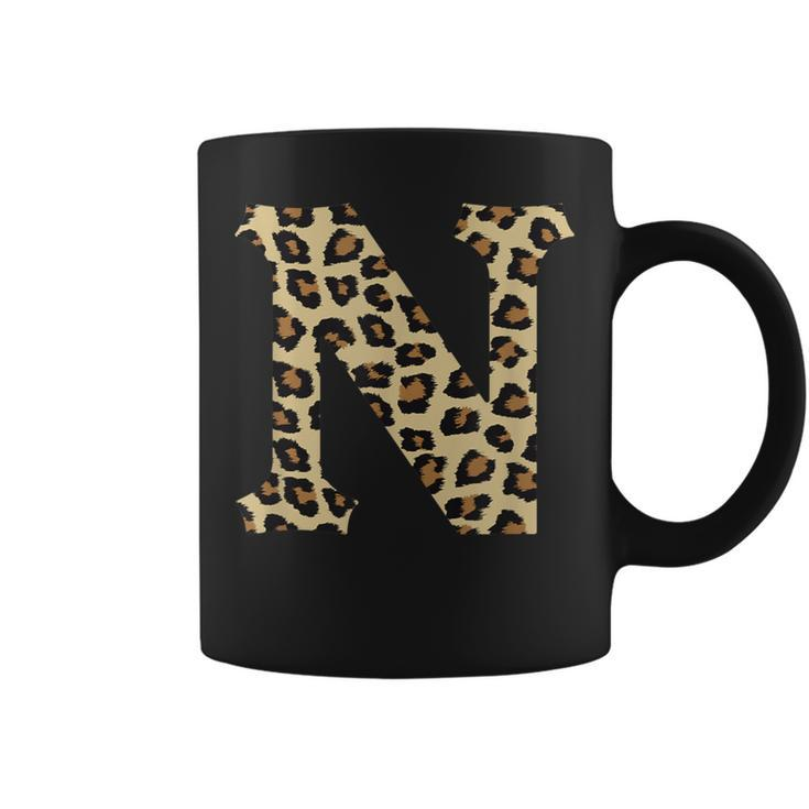 Leopard Cheetah Print Letter N Initial Rustic Monogram Coffee Mug
