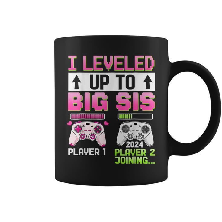 I Leveled Up To Big Sis 2024 Cute Pink Soon To Be Big Sister Coffee Mug