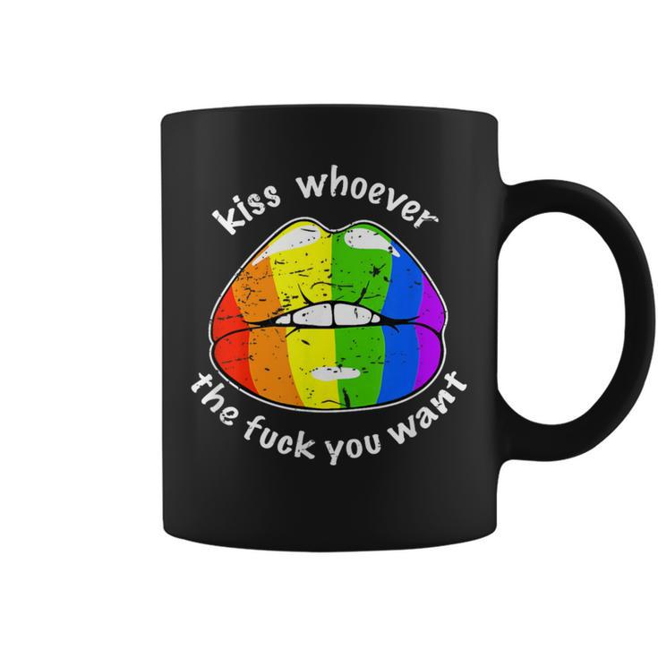 Lgbt Rainbow Flag Kiss Whoever The Fuck You Want Lips Coffee Mug