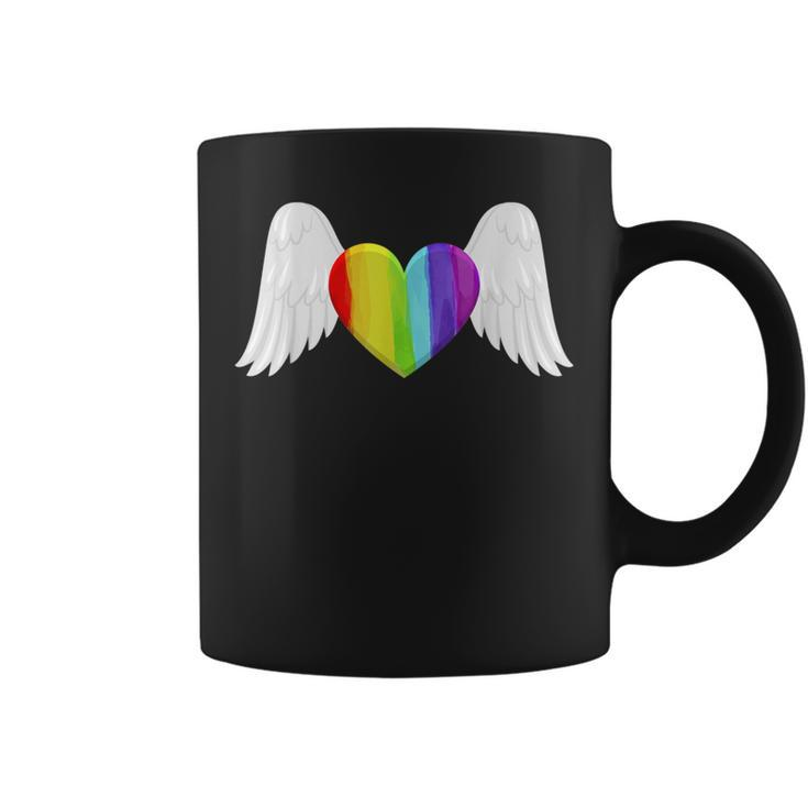 Lgbt Rainbow Heart With Angel Wings Lesbian Gay Pride Coffee Mug