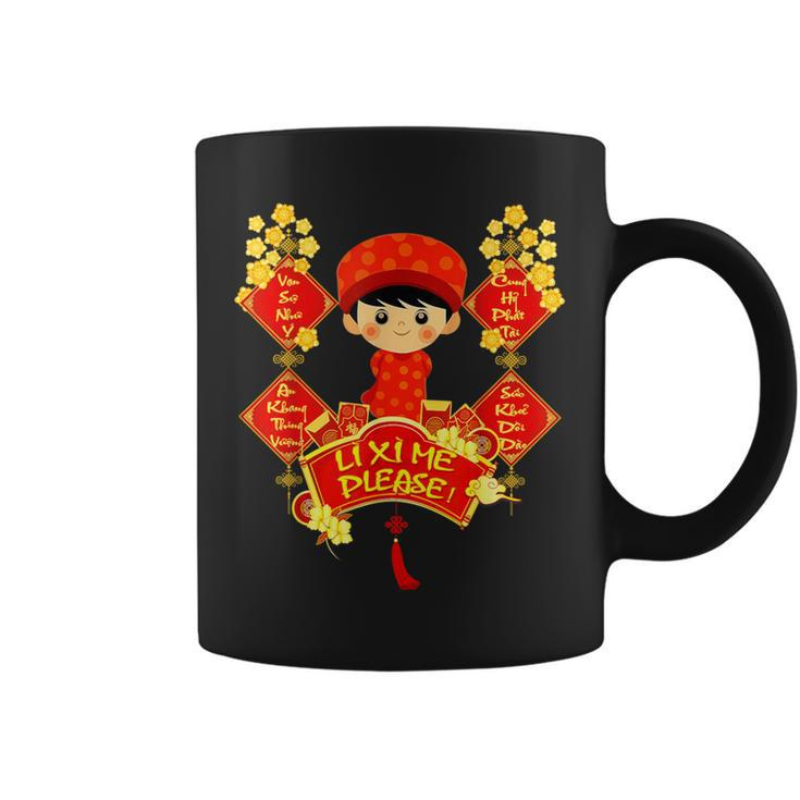 Li Xi Me Please Vietnamese Red Cute Ao Dai Boy Flowers Coffee Mug
