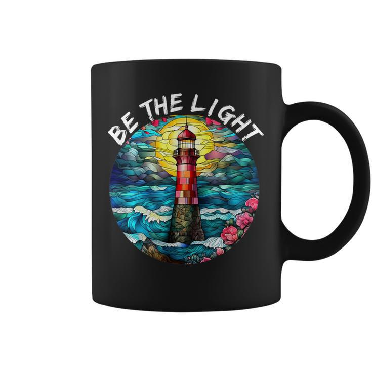 Be The Light Stained Glass Lighthouse Motivational Quote Coffee Mug
