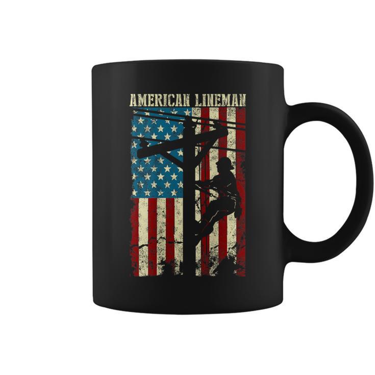 Lineman American Flag Electric Cable Patriotic Lineman Coffee Mug