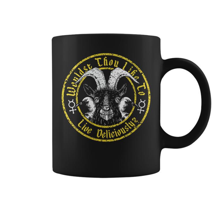 Live Deliciously Vintage Cartoon Goat Black Phillip Coffee Mug