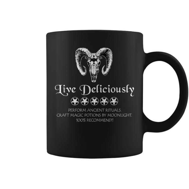 Live Deliciously Vintage Goat Skull Pagan Wiccan Occult Coffee Mug