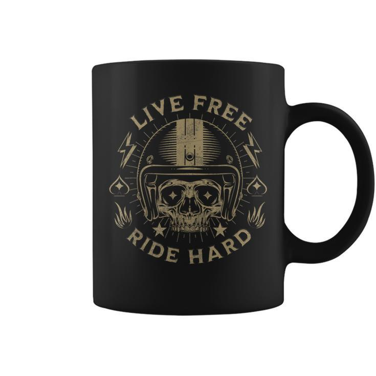 Live Free Ride Hard Motorcycle Riding Vintage Skull Graphic Coffee Mug