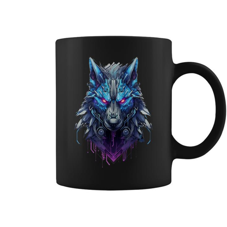 Lone Wolf Howl Futuristic Cyberpunk Wolf Head Coffee Mug