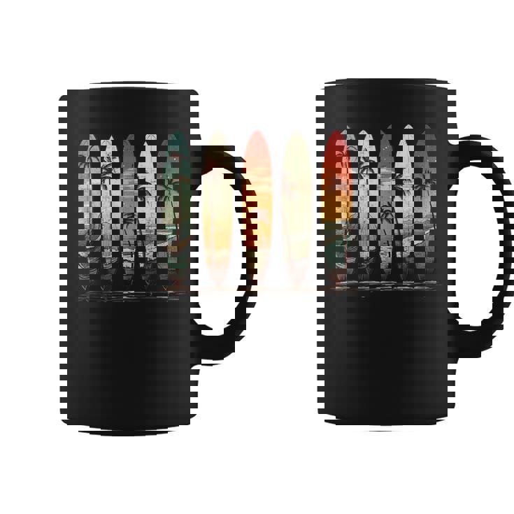 Longboard Surfboards Retro Vintage Style Palms Beach Surfing Coffee Mug