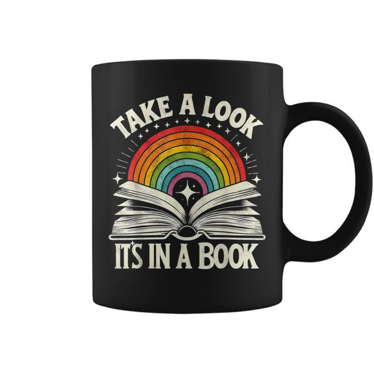 Take A Look A Book Vintage Reading Librarian Rainbow Coffee Mug