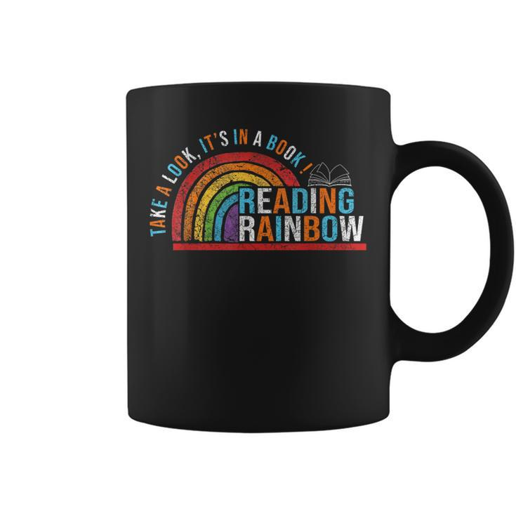 Take A Look A Book Vintage Reading Librarian Rainbow Coffee Mug