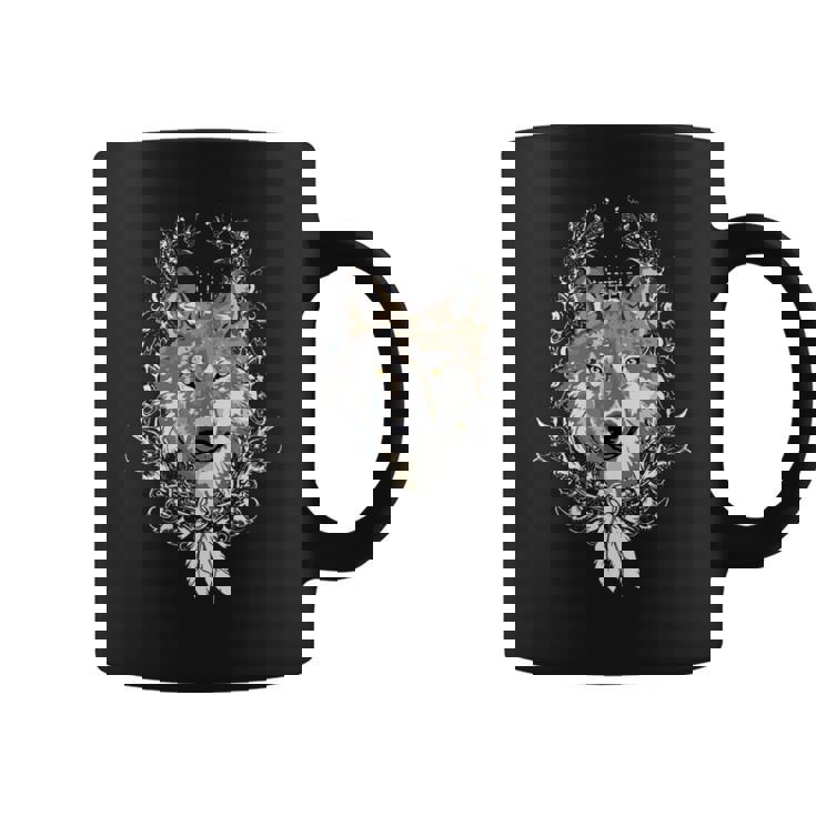Loup Native Tribal Indien Plumes Attrape-Rêves Loups Avec Col En V Tasse