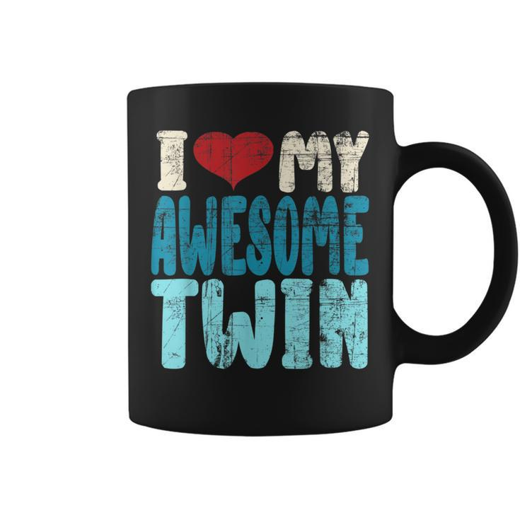 I Love My Awesome Twin Twins Brothers Matching Distressed Coffee Mug