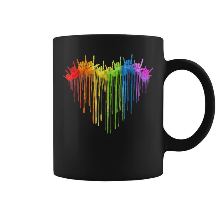 I Love You Hand Sign Rainbow Heart Asl Gay Pride Lgbt Coffee Mug