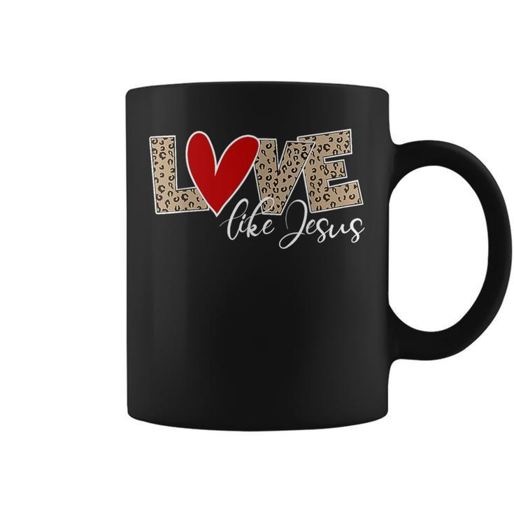 Love Like Jesus Leopard Red Heart Christian Valentines Day Coffee Mug