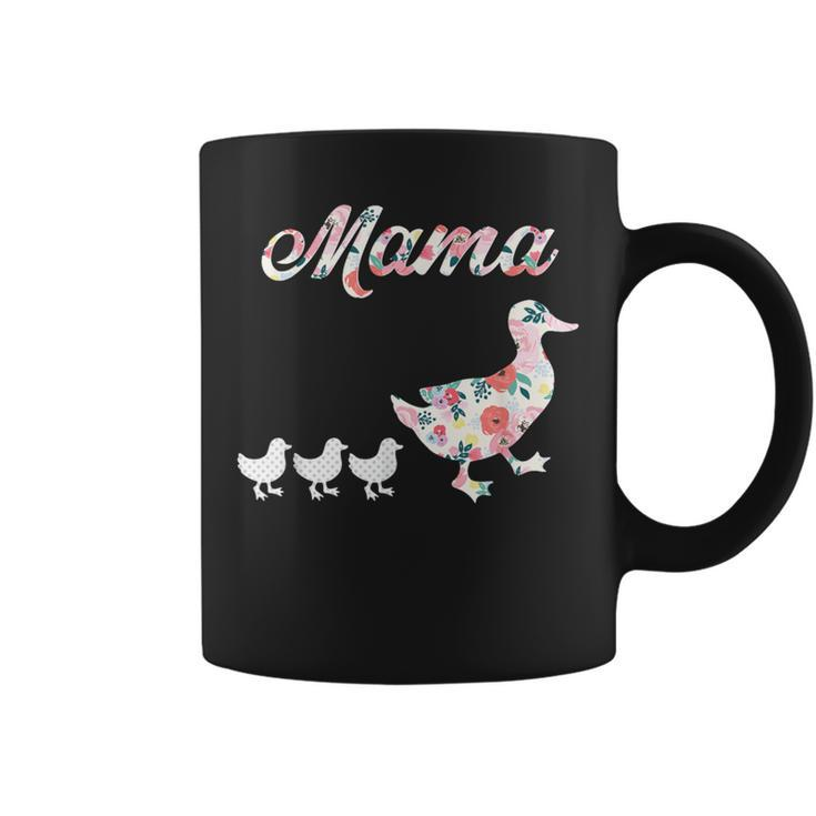 Mama Duck Mama Duck And 3 Ducklings Floral Mom Of 3 Coffee Mug