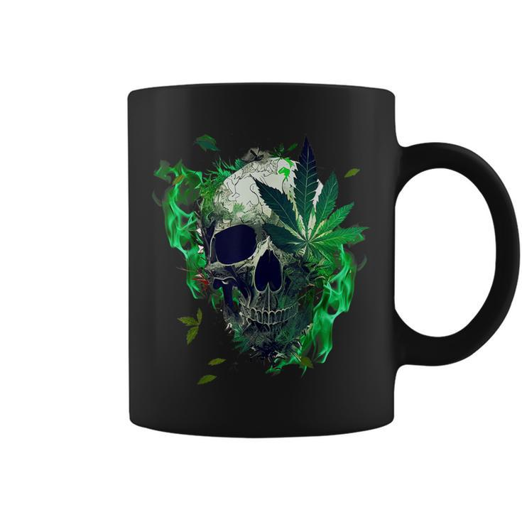 Marijuana Skull Smoke Weed Cannabis 420 Pot Leaf Sugar Skull Coffee Mug