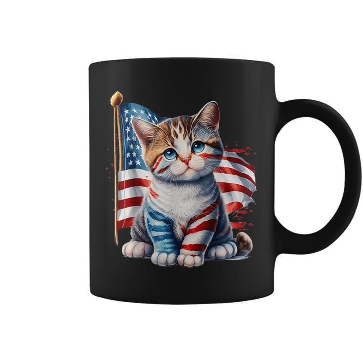 Memorial Day Cat Kitten 4Th Of July Patriotic Usa Flag Coffee Mug