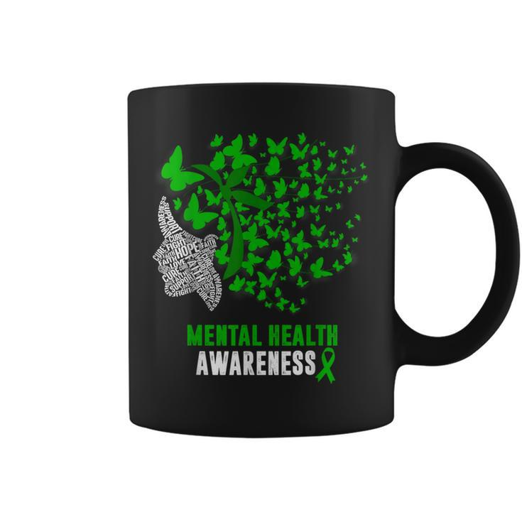 Mental Health Awareness Butterflies Green Ribbon Girl Coffee Mug