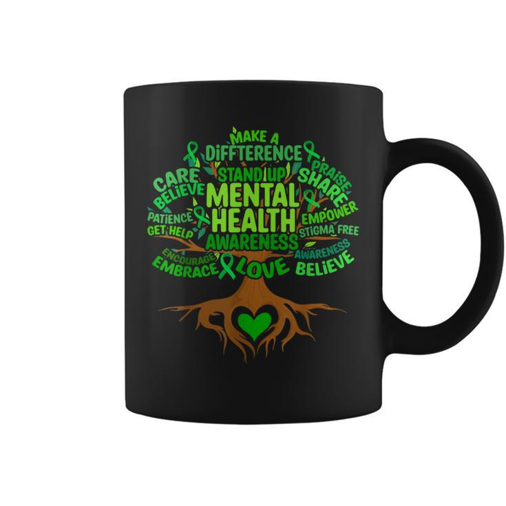 Mental Health Awareness Tree Grreen Ribbon Coffee Mug