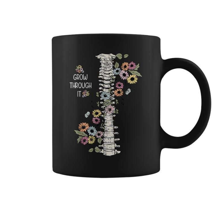 Mental Health Warrior Grow Through It Floral Spine Women Coffee Mug