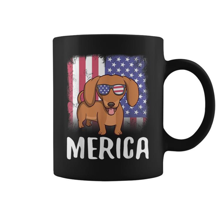 Merica Dachshund Dog Usa American Flag 4Th Of July Patriotic Coffee Mug