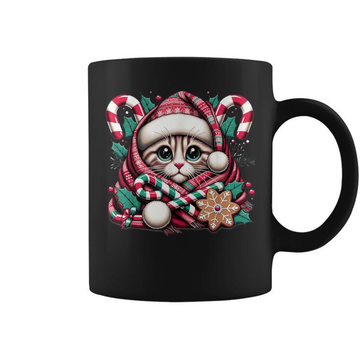 Merry Christmas Cat Santa For Cat Mom Christmas Cat Coffee Mug