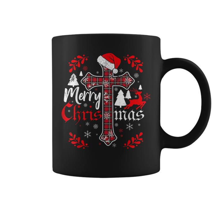 Merry Christmas Christian Cross Buffalo Plaid Pajamas Coffee Mug