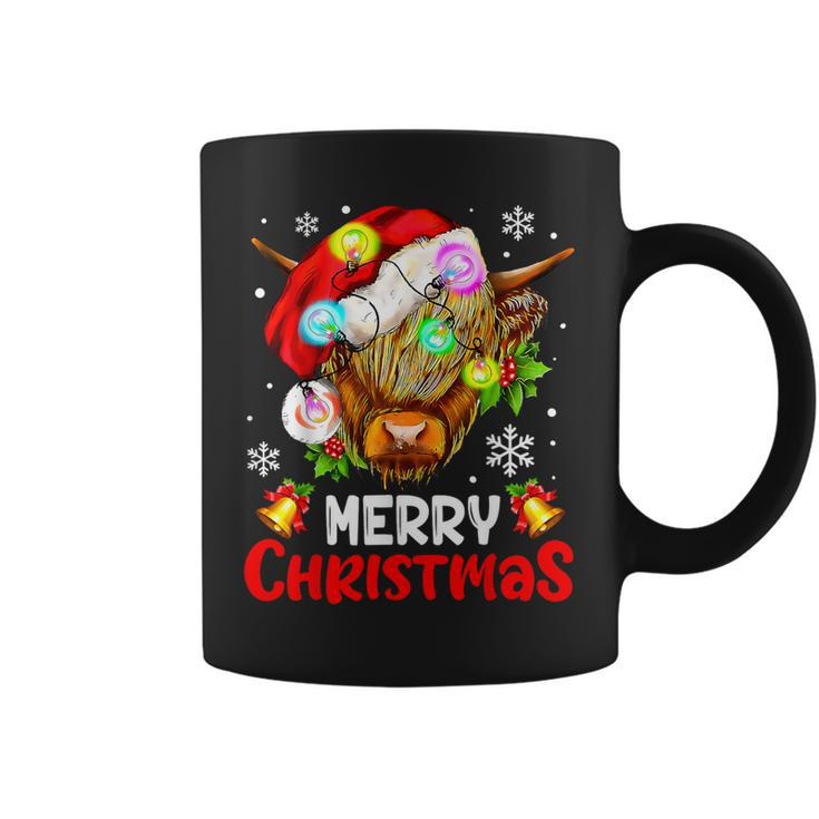 Merry Christmas Highland Cow Western Santa Hat Xmas Pajamas Coffee Mug