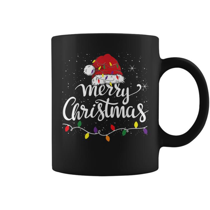 Merry Christmas Lights Red Santa Hat Xmas Family Women Coffee Mug