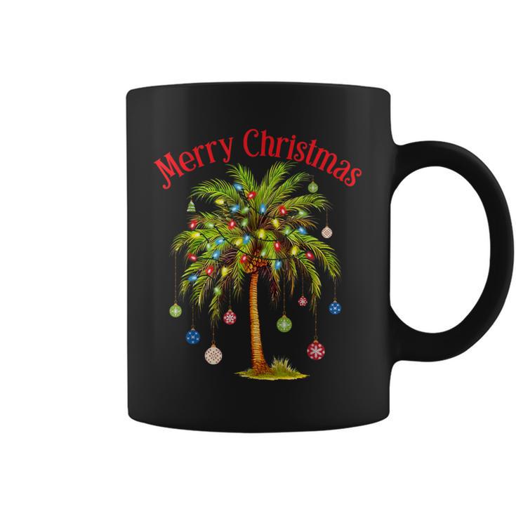 Merry Christmas Palm Tree Light Hawaiian Tropical Christmas Coffee Mug