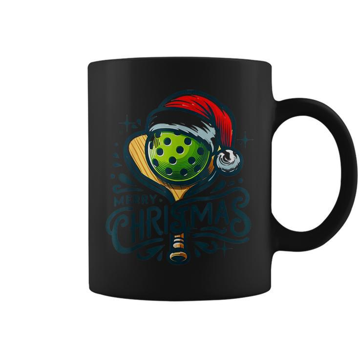 Merry Christmas Pickleball Pickle Ball And Paddle Santa Hat Coffee Mug